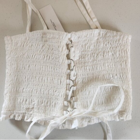 American Eagle White Smocked Lace-Up Tube Top Crop New NWT Size Small Boho Beach - Picture 3 of 8